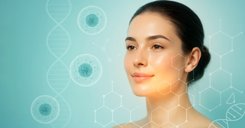 Illustration showing how stem cells repair aging skin tissues
