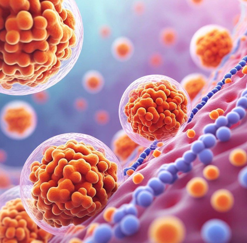 Conceptual illustration of cellular vesicles and regenerative medicine