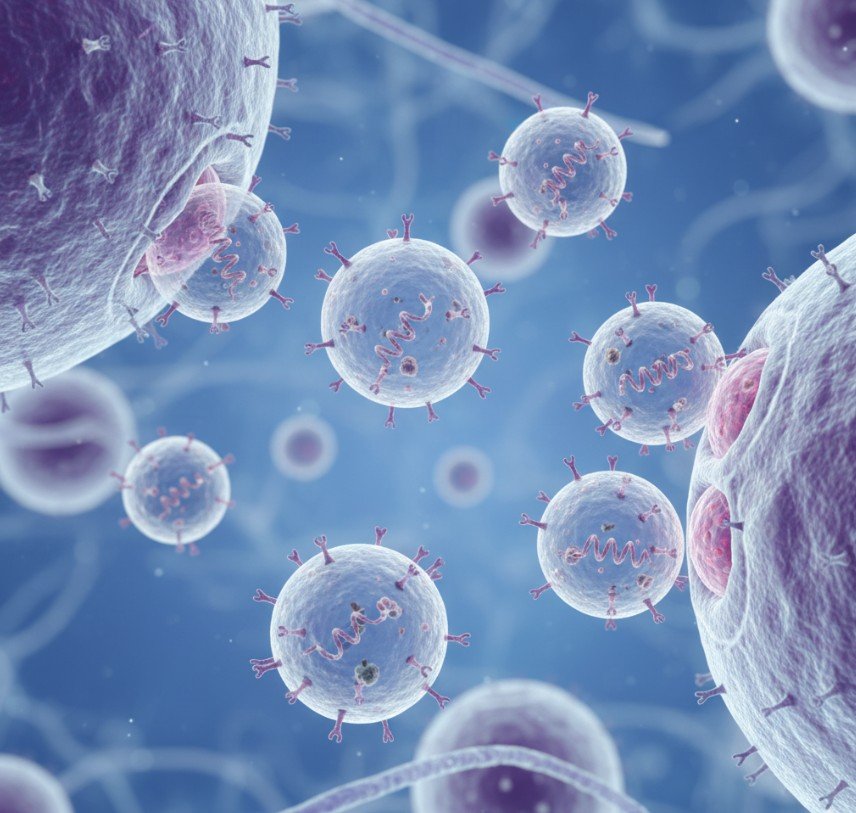 Microscopic view of vesicles and cells - conceptual