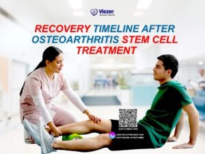 Recovery timeline after osteoarthritis stem cell treatment showing physiotherapy session for knee joint rehabilitation