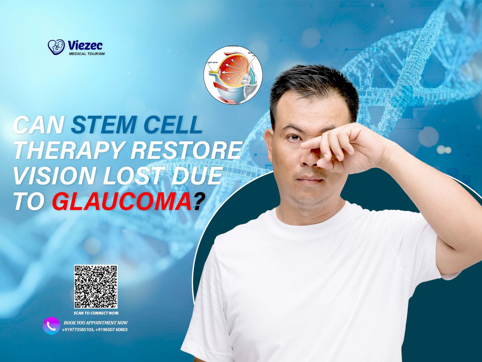Patient experiencing glaucoma vision problem with stem cell therapy research concept for eye regeneration